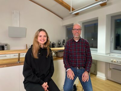 Anna Matic and Oliver Lietz, CEO, nanocosmos at the office, Berlin, Germany