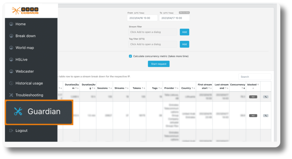 nanoStream Guardian: Interface with highlighted detail