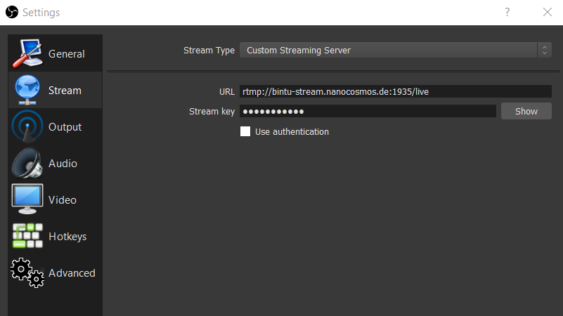 OBS Screenshot: Stream Type