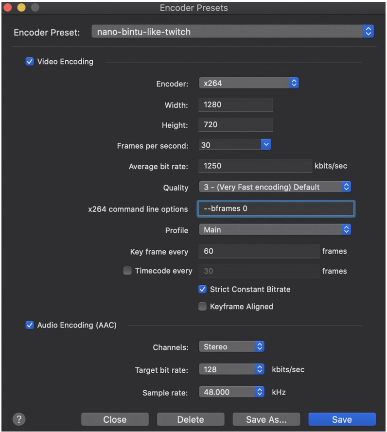 Wirecast Encoder Presets - command line options