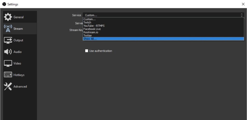 OBS Settings - Stream