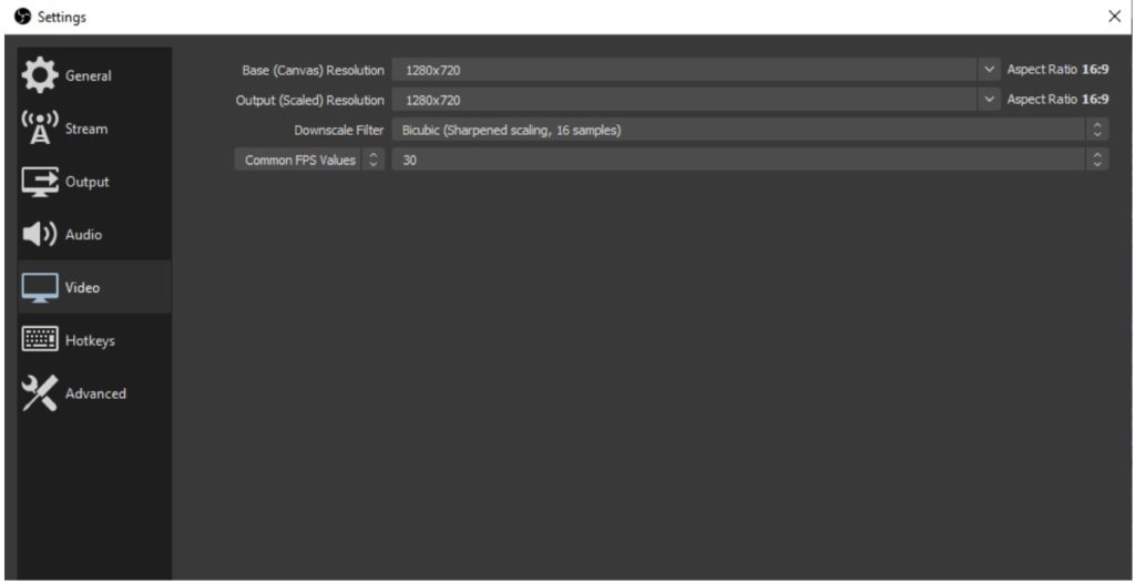 OBS Settings - Video