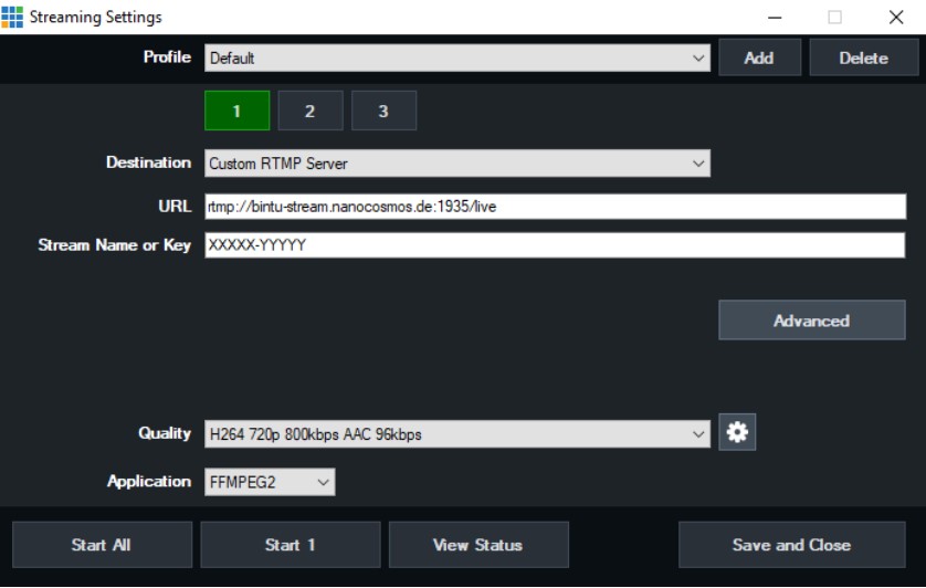 vMix - Streaming Settings